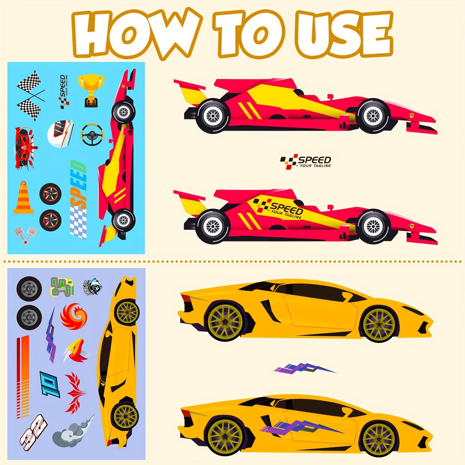 6pcs Toy Car Face Changing Stickers Puzzle DIY Stickers