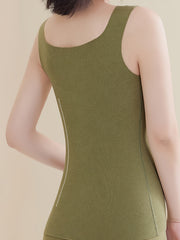 Solid Thermal Tank Top Square Neck Slim Fit Sleeveless Top