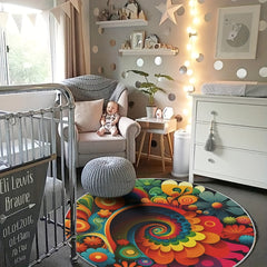 Colorful Ornamental Round Area Rug Soft Circles Carpet Non Slip