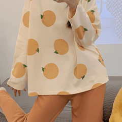 Fruit Print Pajama Set Long Sleeve Top & Pants Women's Sleepwear