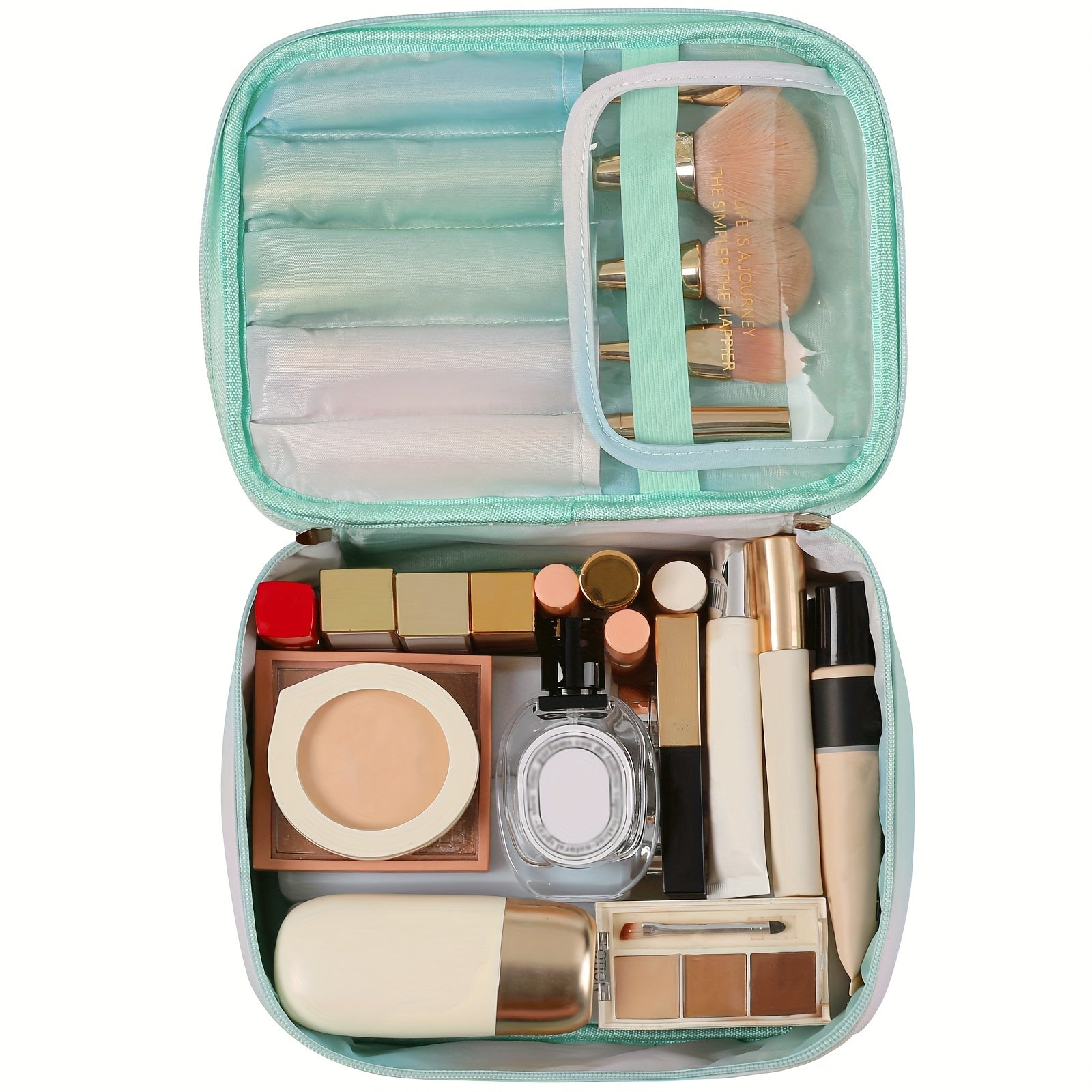 Large Capacity Gradient Makeup Bag with Brush Holder and Handle
