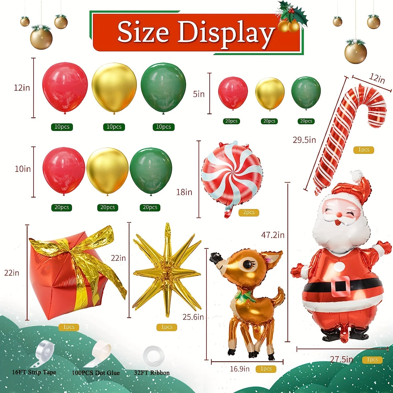 157pcs Santa Claus Christmas Deer Foil Balloons for Festive Decor