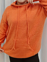 Plus Size Solid Hooded Drawstring Sweater With Pockets