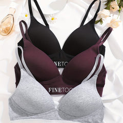 3pcs Letter Print Push Up Bras Comfy & Breathable Intimates Bra