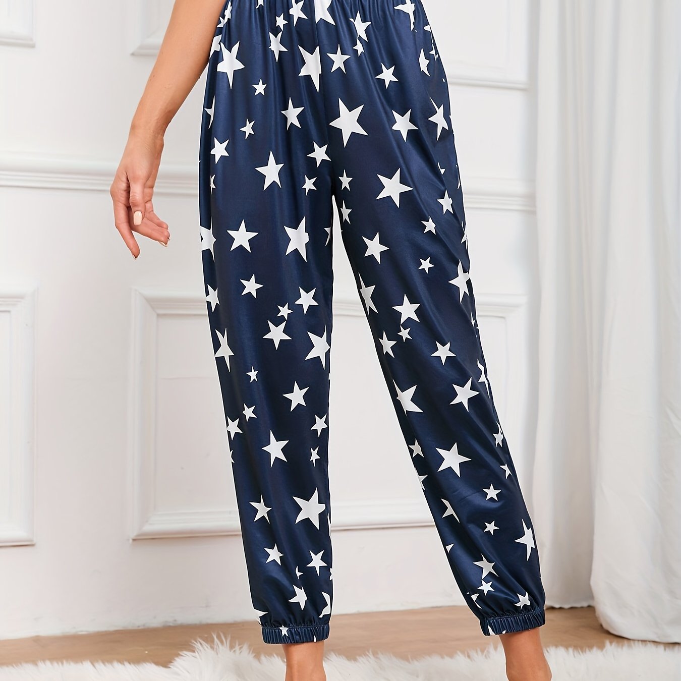 Star Pattern Lounge Pants Casual Soft Elastic Waistband Womens Loungewear