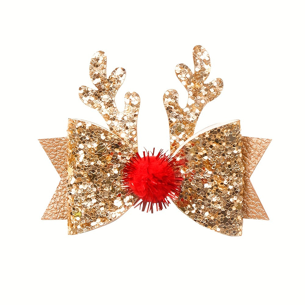 Christmas Hair Clip Sequined Bow Santa Claus Elk Hairpin Accessory