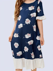 Sheep Print PJ Ruffle Nightgown for Girls