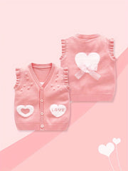 Baby Vest Knitted Sweater Top Spring Autumn V Neck Button Sleeveless Blouse