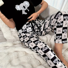 Koala & Checkered Print Tee & Pants Lounge Set