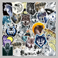 50pcs Wolf Pattern Waterproof Stickers for Water Bottles Laptops Scrapbooks