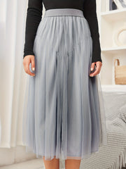 Pleated Mesh Skirt Midi Length for Spring & Summer