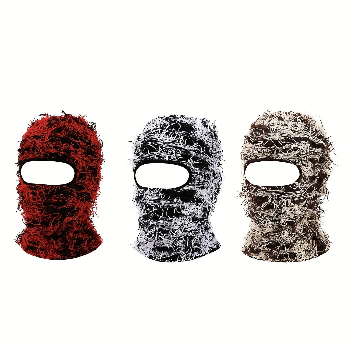 Fringe Trim Casual Balaclava Distressed Knitted Ski Mask