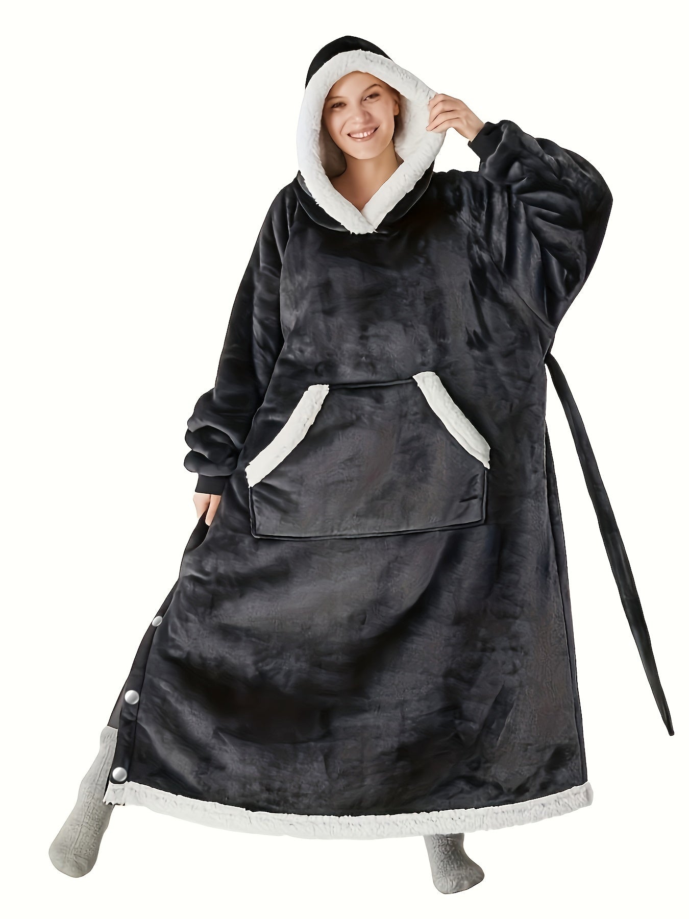 Women's Plus Size Sherpa Fleece Hooded Robe