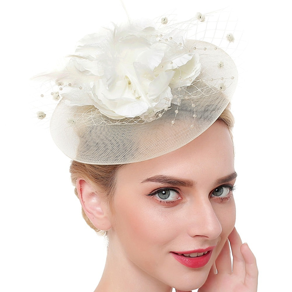 Vintage Bridal Mesh Hat with Feather Hair Ornament