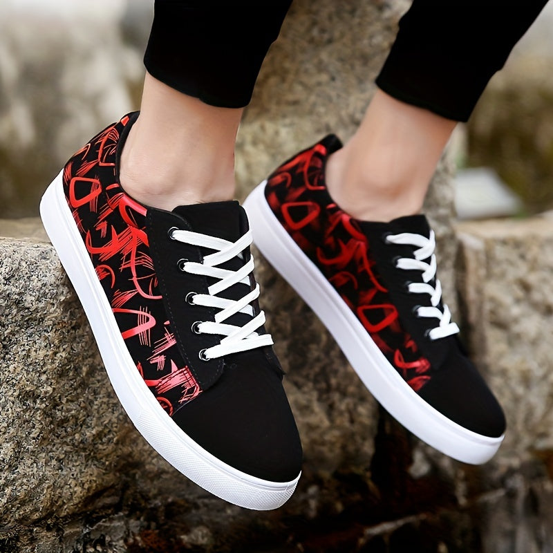 Women's Print Canvas Sneakers Lace-Up Flat Shoes