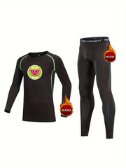 Kids Compression Fleece Sets - Watermelon Pattern Crew Neck Pullover & Pants