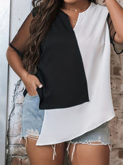 Colorblock Mesh Short Sleeve Blouse