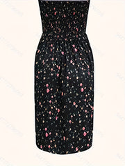 Floral Shirred Tube Dress Backless Spring Summer Women's Clothing