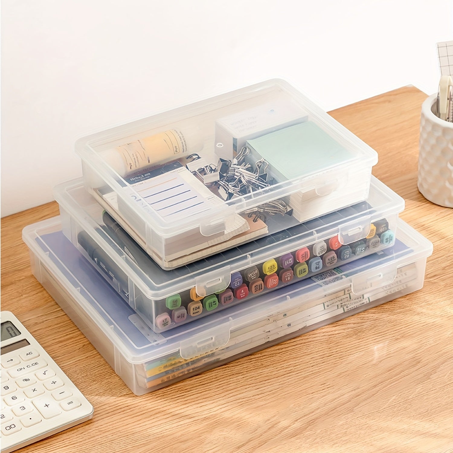 Transparent Plastic Stackable Pencil Case for Art Supplies