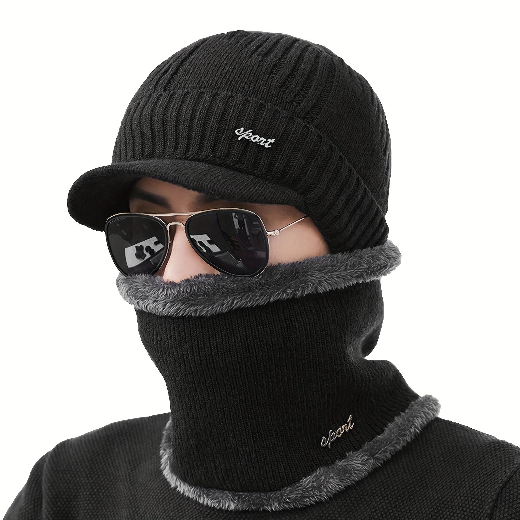 Winter Men's Hat & Neck Scarf Set with Triangle Texture