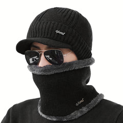 Winter Men's Hat & Neck Scarf Set with Triangle Texture