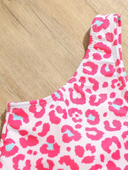 2pcs Leopard Print Swimsuit Set Girls Bikini Swimwear For Summer Beach