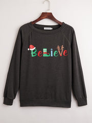 Letter Print Solid Crew Neck Sweatshirt Women's Clothing