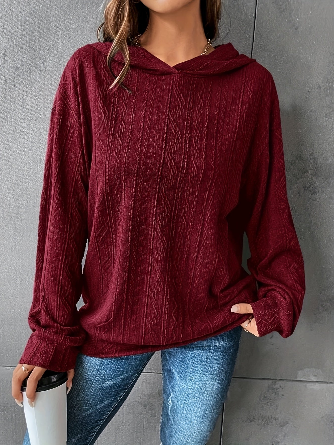 Solid Drop Shoulder Hoodie Casual Long Sleeve Hoodies Sweatshirt