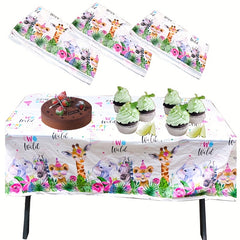 Jungle Safari Animals 2nd Birthday Tablecloth Giraffe Print Tablecover