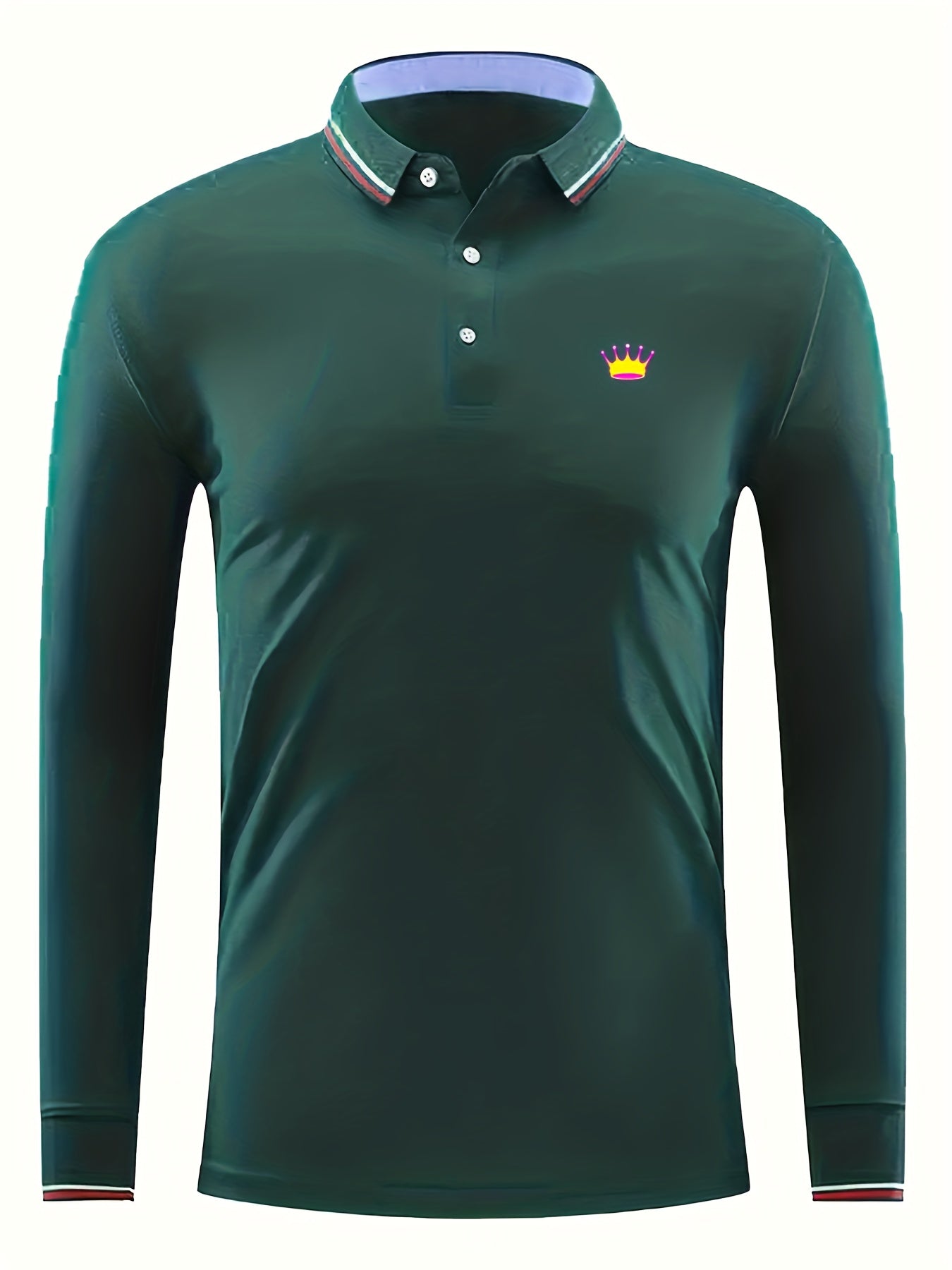 Crown Print Men's Lapel Polo Shirt Casual Stretch Button Up