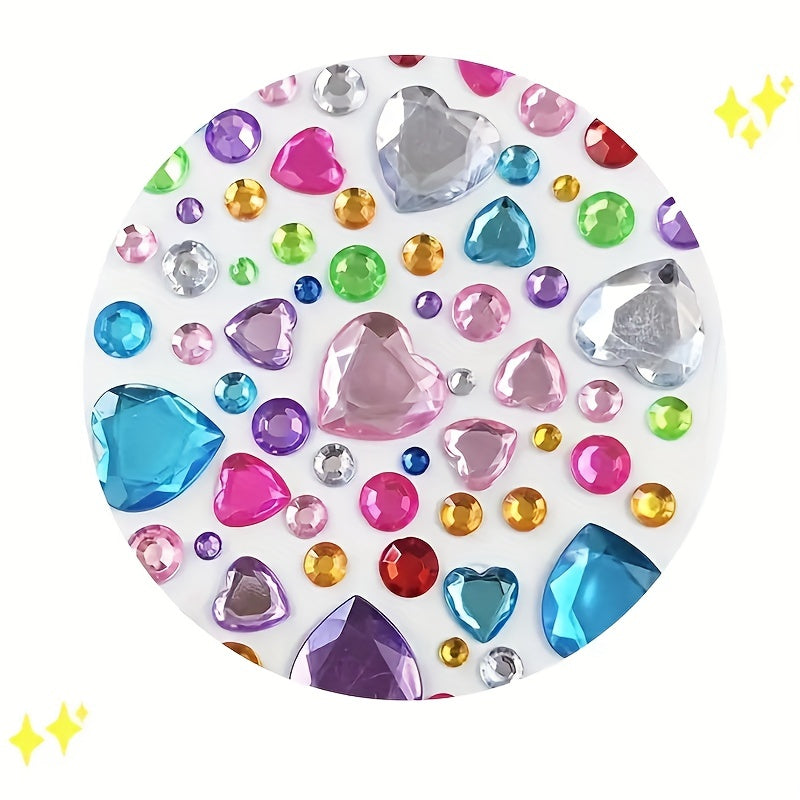 4pcs DIY Rhinestone Cartoon Gem Sticker Round Heart Flower Shaped Sticker