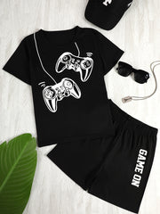 Boy's Gamepad Pattern T-shirt & Shorts Set - Summer Casual Outfit