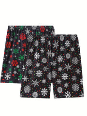 2 Pack Plus Size Christmas Sleepwear Bottoms Set Women's Plus Snowflake & Polka