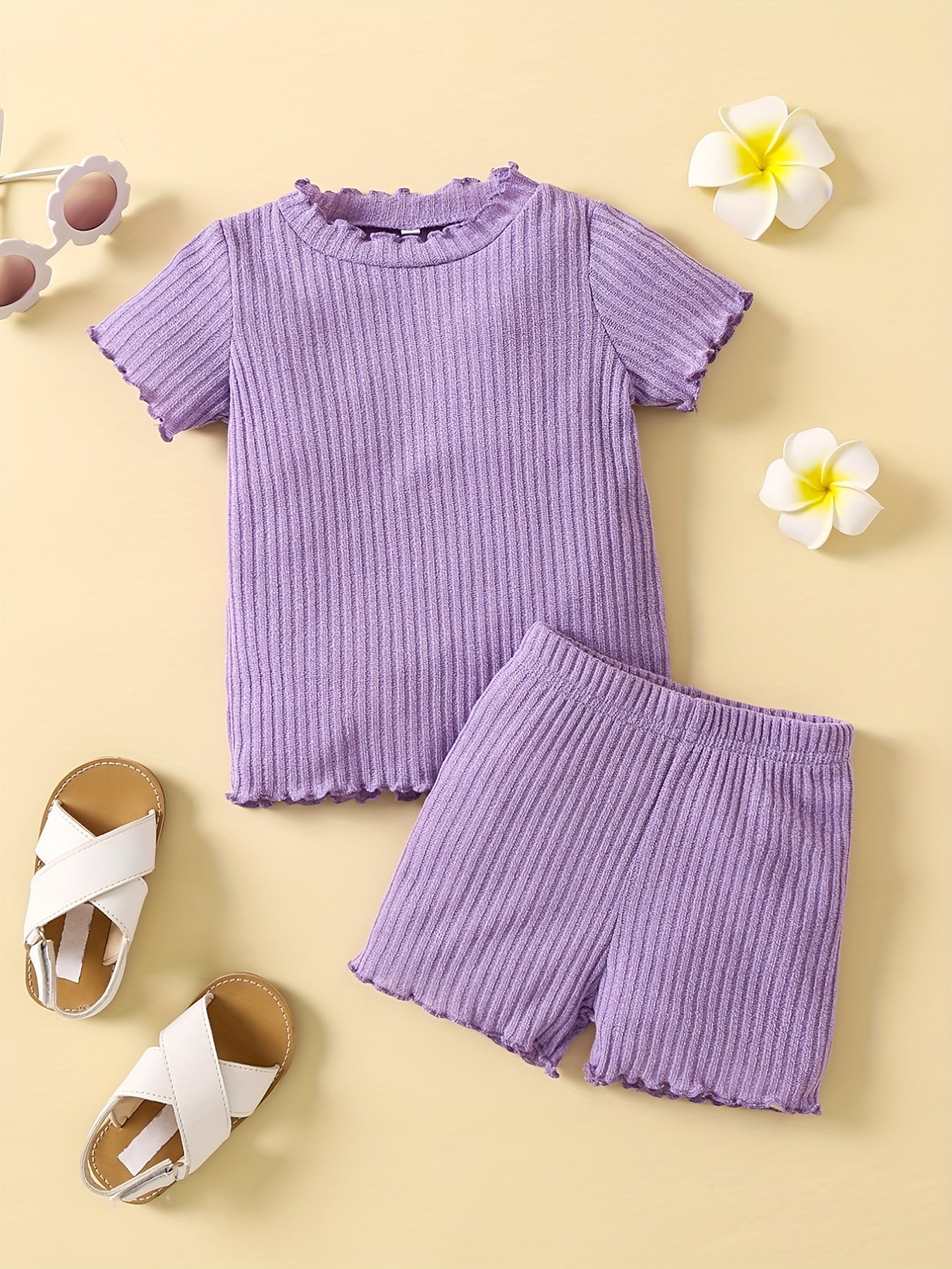 Girl's Ribbed T-shirt & Shorts Set for Summer