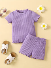 Girl's Ribbed T-shirt & Shorts Set for Summer