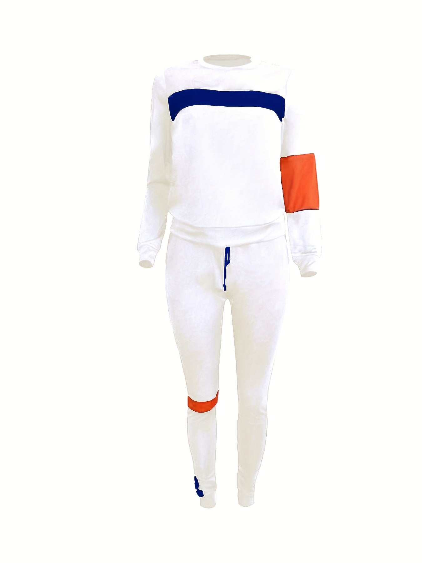 Strip Shirt & Pants Set Women's Casual Round Neck 2pcs Set