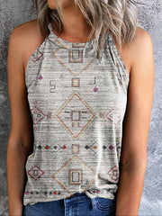 Geo Pattern Halter Vest Sleeveless Casual Top for Women