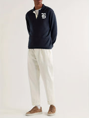 Men's R Pattern Knit Polo Shirt Casual Stretch V Neck Sweater