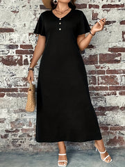 V-Neck Maxi Dress with Button Detail