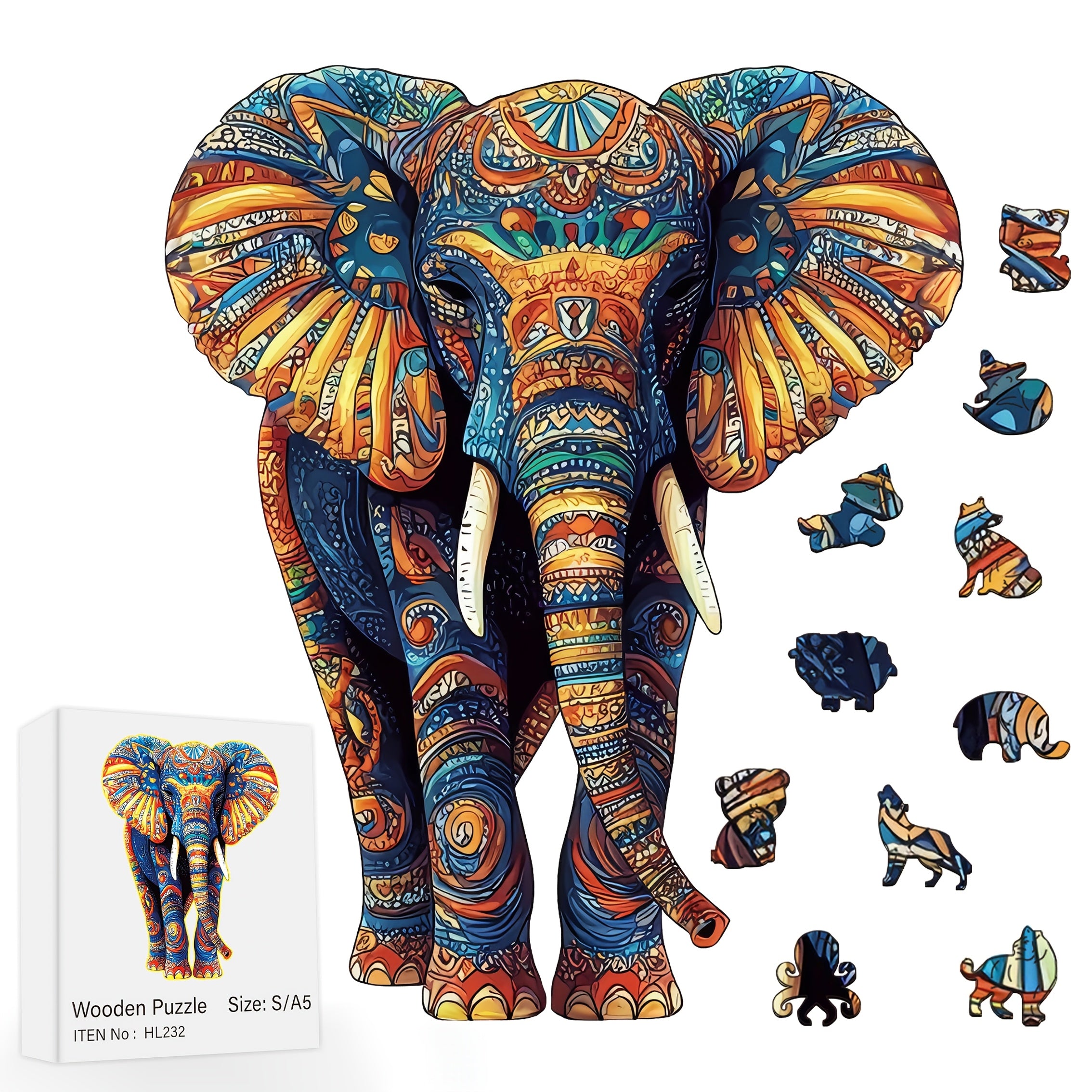 Colorful Elephant Wooden Puzzle Boxed Unique Relax Gift