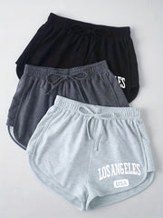 3 Pack Letter Print Drawstring Shorts for Women