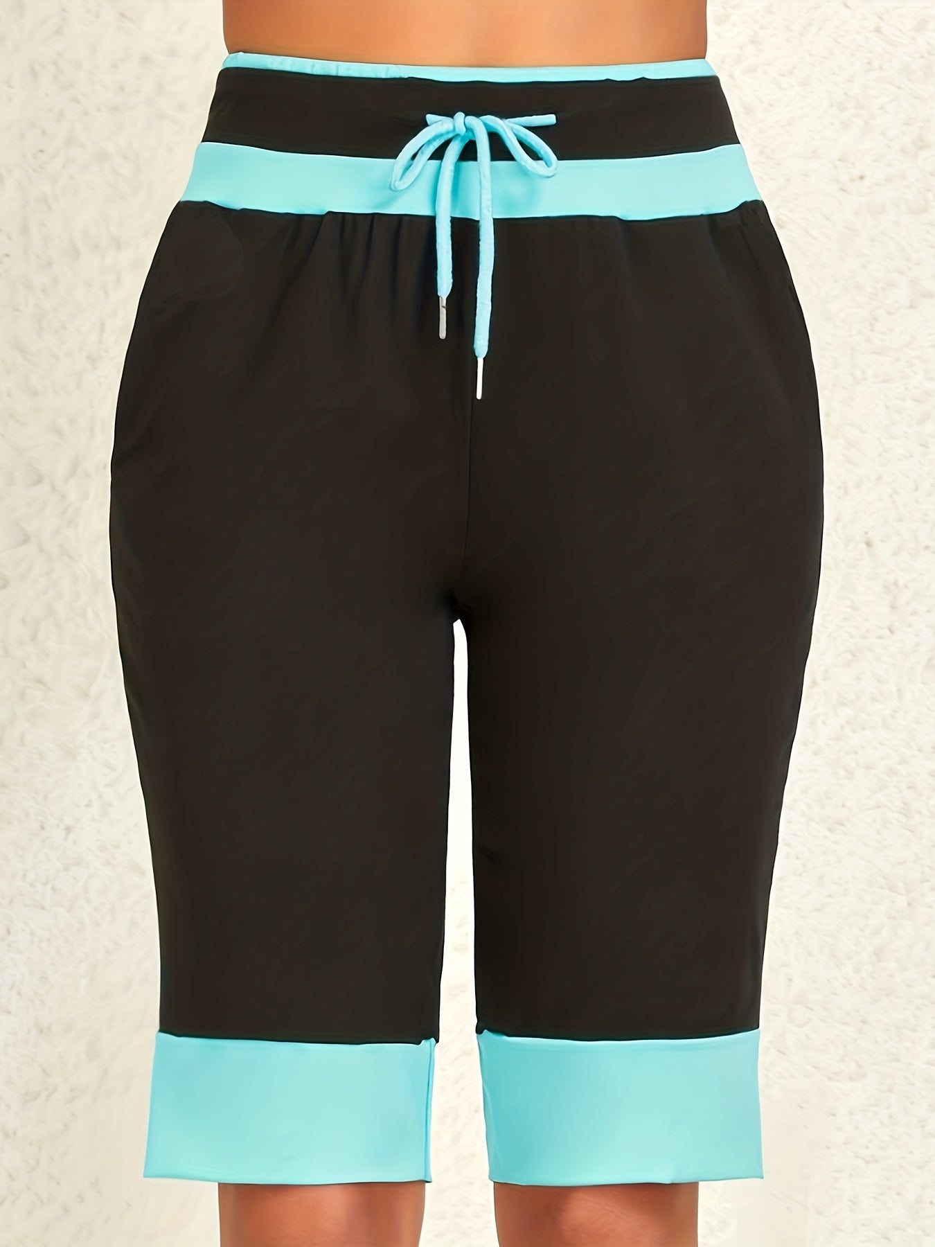 Drawstring Block Shorts Casual High Waist Summer Shorts