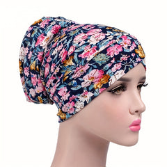 Vintage Flower Print Turban Cap Elastic Head Wrap Bohemian Bandana