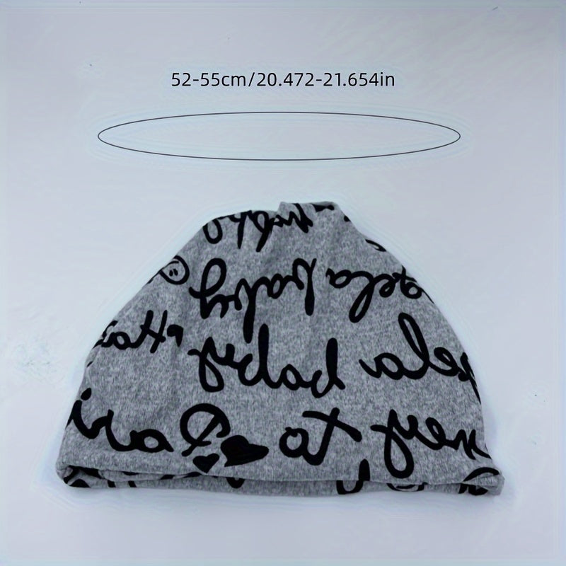 Letter Graphic Beanie Hat Winter Warm Knit Hat