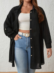 Stripe Print Long Sleeve Button Up Tunic Shirt