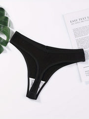 5pcs Solid Ribbed Thongs Soft & Comfy Stretchy Intimates Panties