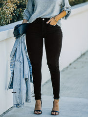 Solid Button Fly High Stretch Skinny Jeans