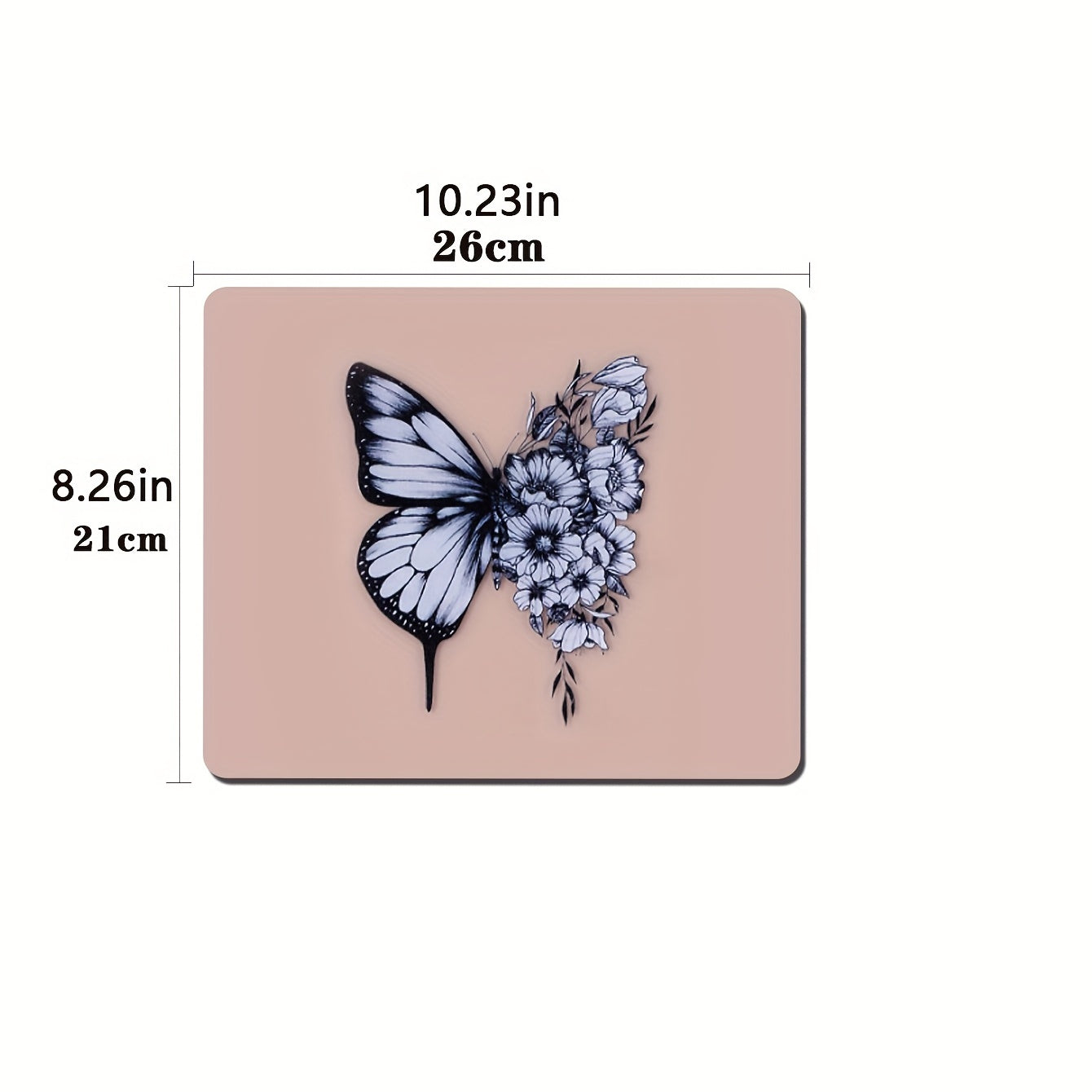 Pink Butterfly Mouse Pad 260x210x2mm Non Slip Rubber Base