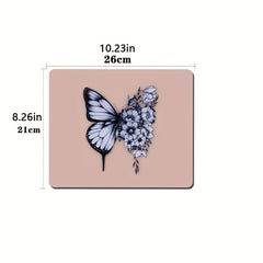 Pink Butterfly Mouse Pad 260x210x2mm Non Slip Rubber Base