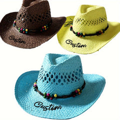 Ethnic Colored Wooden Bead Straw Cowboy Hat